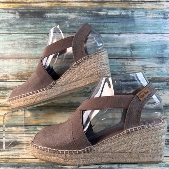 Toni Pons Ter Espadrille Sandal Womens Sz 6 Taupe Linen Slip On 100% Vegan Wedge - Picture 3 of 11